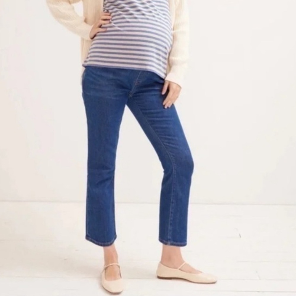 Hatch Over Belly Kick Crop Flare Maternity Jeans
